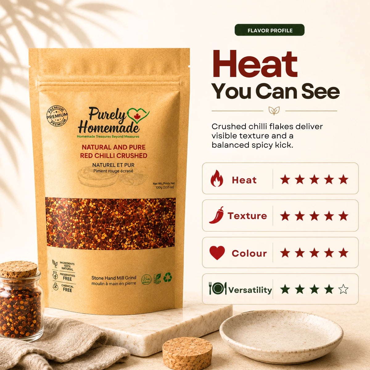 Natural and Pure  Red Chilli Crushed (100 Gm)