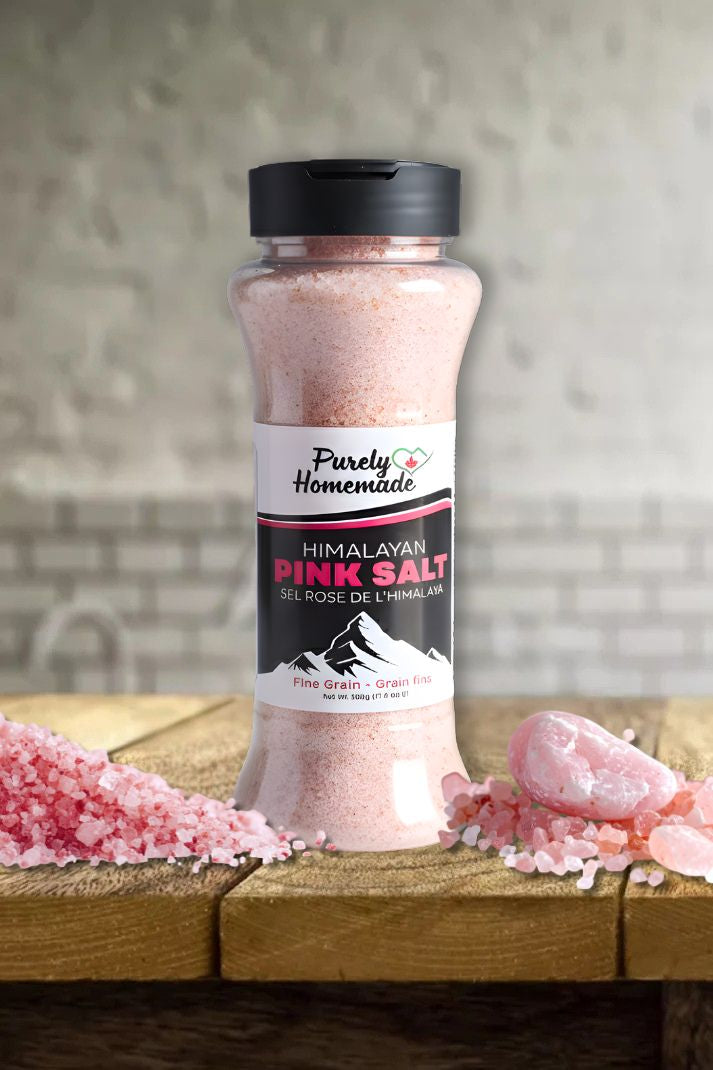Premium Himalayan pink salt with natural mineral granules