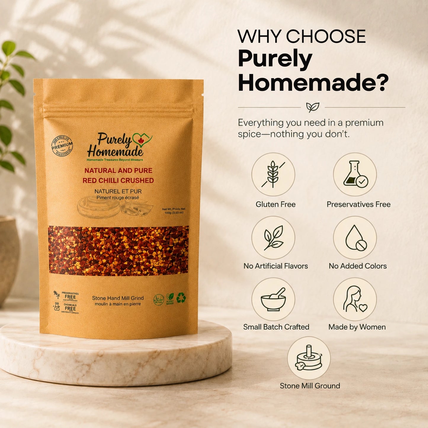 Natural and Pure  Red Chilli Crushed (100 Gm)